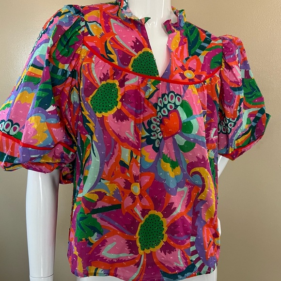 CROSBY by Mollie Burch Rosie Heat Waves Tropical Cotton Blouse - Picture 2 of 9